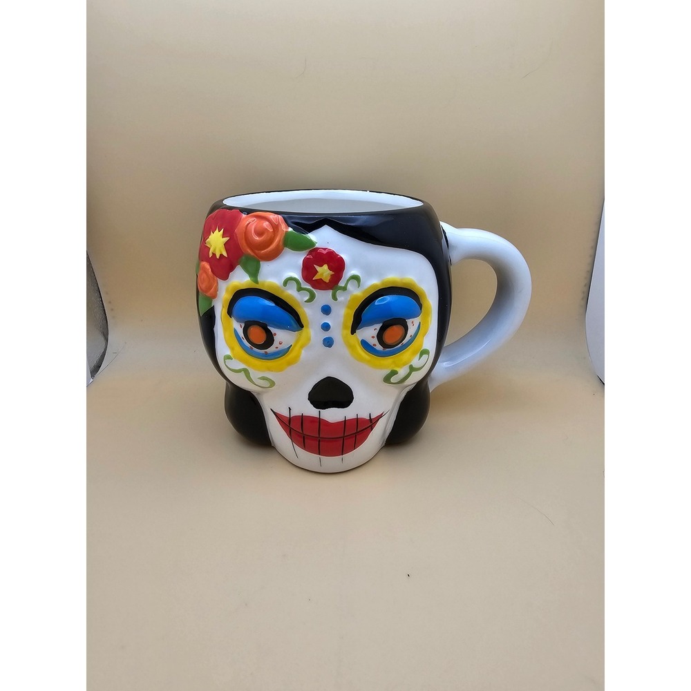 Day Of The Dead Woman Sugar Skull 3D/Embossed Mug Ceramic Large 22oz B